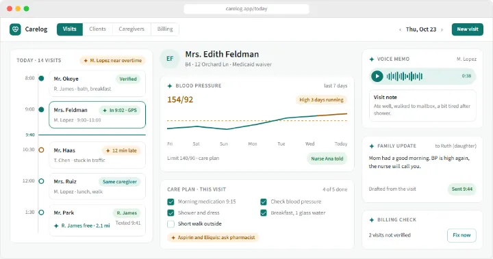 Carelog sample app, finished screen