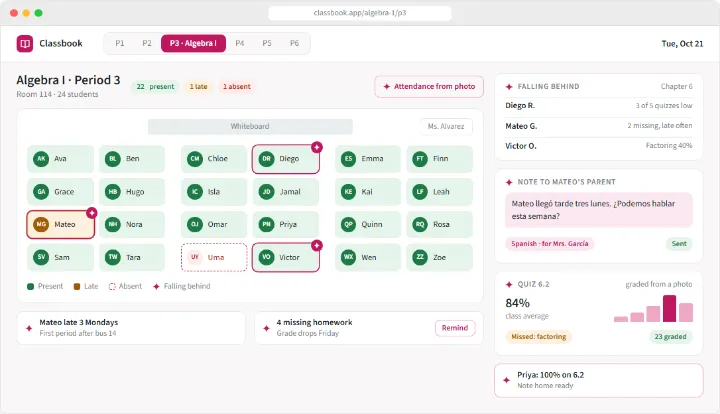 Classbook sample app, finished screen