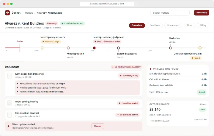 Docket sample app, finished screen