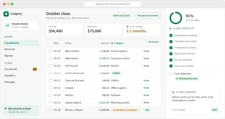 Ledgerly sample app, finished screen
