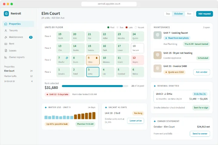 Rentroll sample app, finished screen
