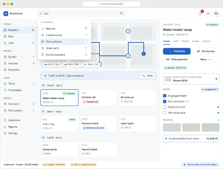 RouteCard sample app, finished screen