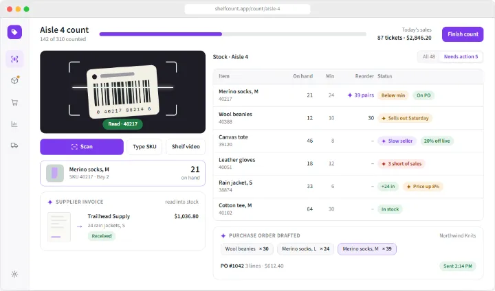 Shelfcount sample app, finished screen